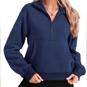 Navy Blue Half Zip Crop Pullover